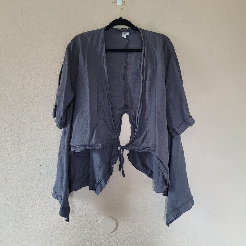 100% Linen Tie Front Cardigan Size Xl Oversized Lagenlook Boho Earthy Granola